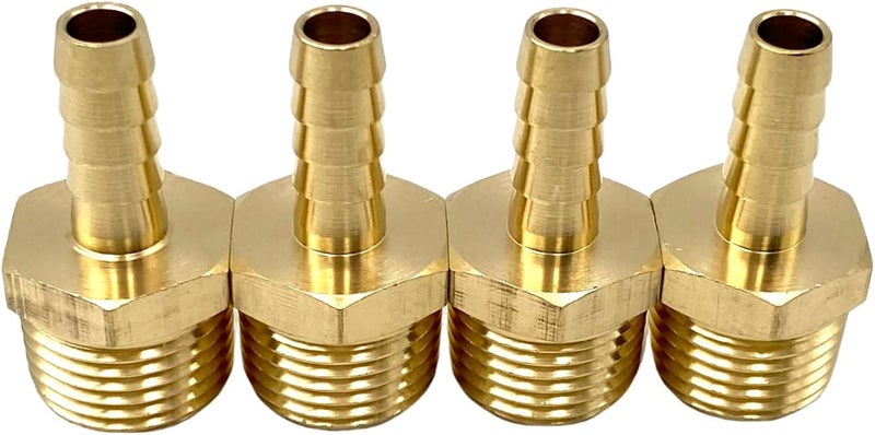 Bumugufu 4 Pcs Brass Air Hose Fittings, 1/2" NPT Male Pipe to 5/16" ID Barbed Fittings Brass Nipple Valves for Compressor, Fuel, Oil, Gas and Air - Image 1